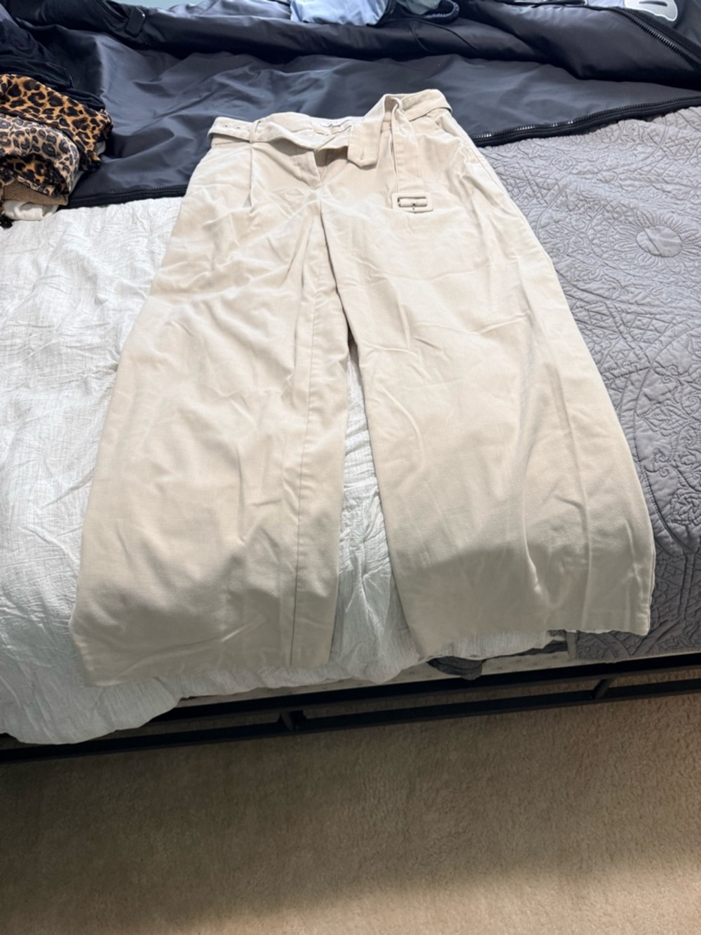 Loft Wide Leg Light Beige Trousers with Belt